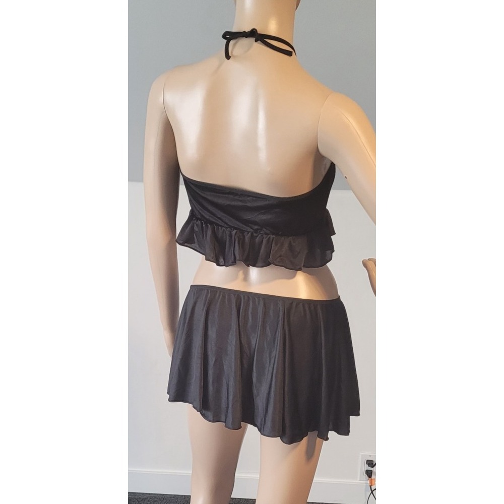 Women 3Pcs Set Sexy Women Blk Cosplay Costumes Outfits Crop Top & Skirt G-String - Picture 8 of 8
